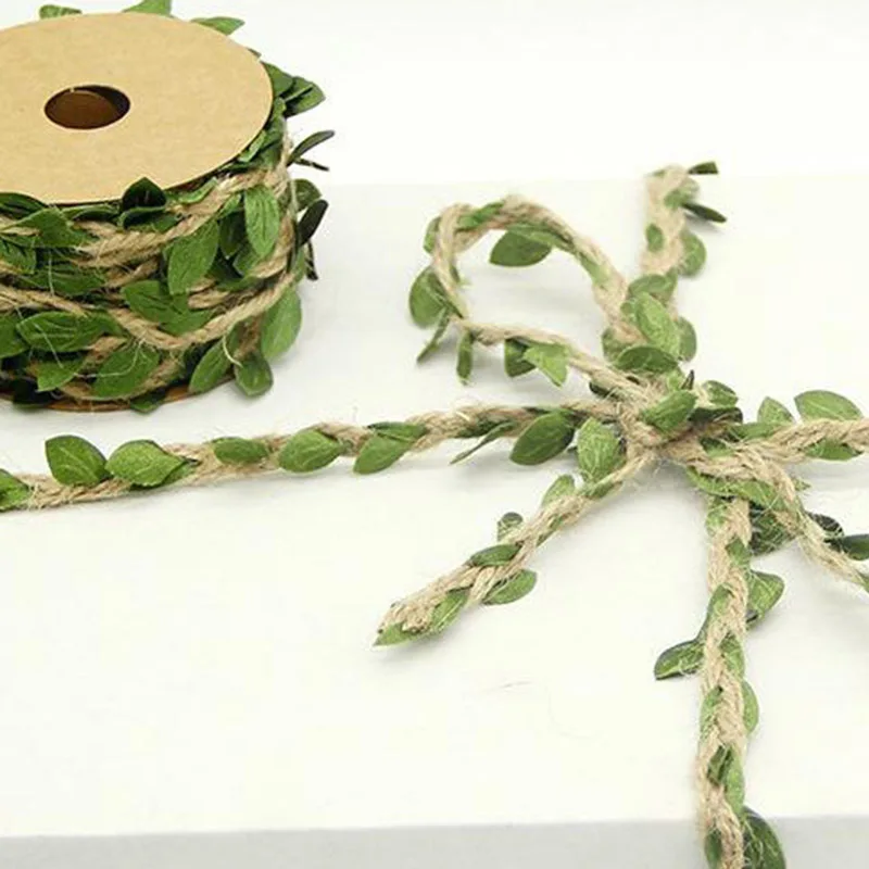 Pastoral Forest Linen Packaging Rope DIY Simulation Decoration Vine Green Leaf Braid Linen Rope-1 Roll