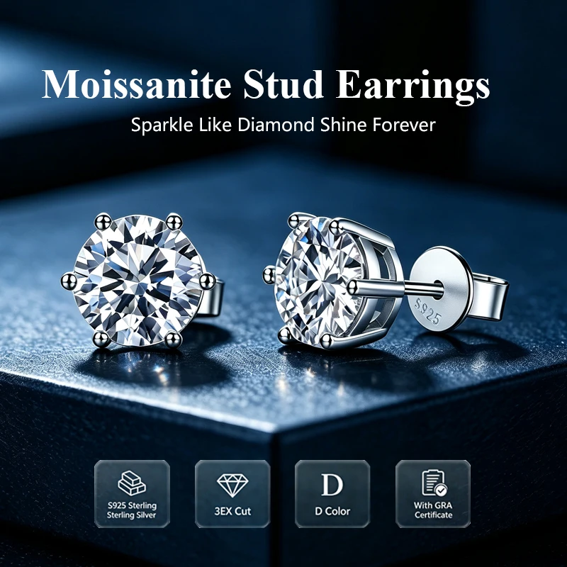 Klassische D VVS1 Moissanit-Ohrstecker aus 925 Silber für Damen, Perfekt für Hochzeiten und Bankette, Inklusive 2 GRA-Zertifikate