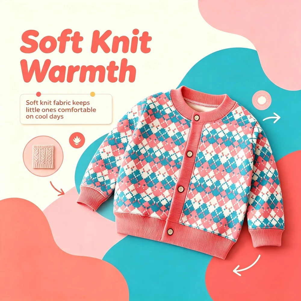 Toddler Vintage Print Knit Cardigan Baby Boys Girls Spring Fall Sweater Coat Lovely Floral Infant Button‑Up Outerwear