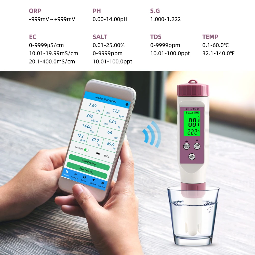 YIERYI TDS Meter for Drinking Water Bluetooth PH ORP Tester with App High-Precision Digital Liquid Analyzer for Home Aquarium