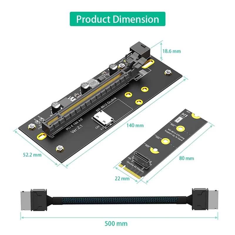 Zestaw adaptera PCI Express 4.0 X16 do 2242/2260/2280 M2 NVMe Key-M Oculink + kabel SFF-8611/8612, zasilany przez ATX 6Pin, zewnętrzna stacja dokująca GPU — zdjęcie produktu 4
