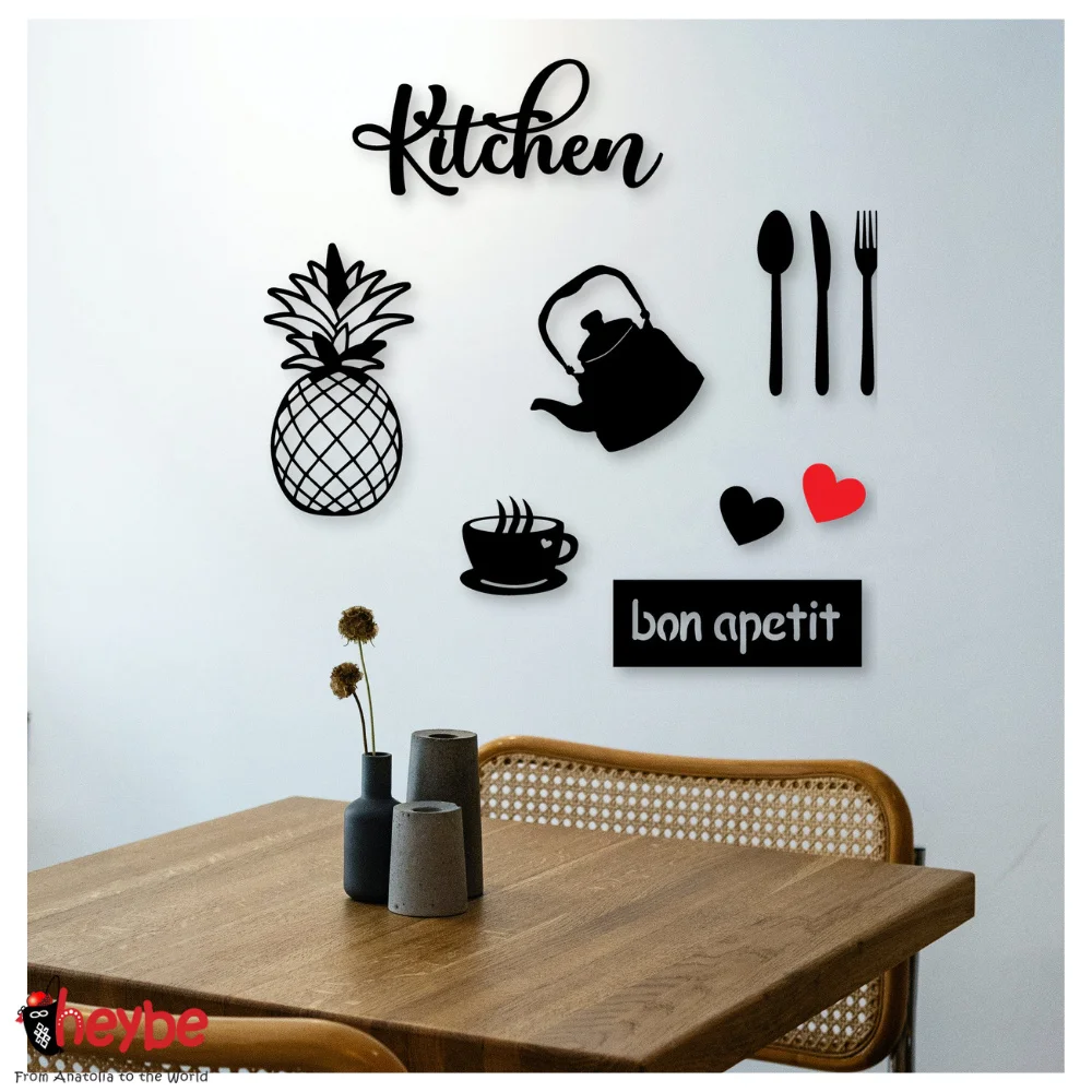 Wooden Kitchen Bon Appetit Wall Decor Quality Gift Ideas Pineapple Cutlery Teapot Cup Heart Modern Home Office Decoration