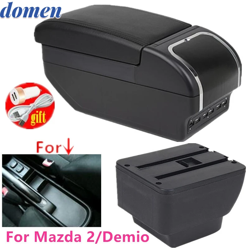 

For Mazda 2/Demio Armrest box Rotatable PU Leather Center Centre Console Storage Box with ashtray car accessories