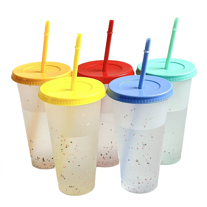 

5Pcs Cups Plastic Straw Ice Cup Large Capacity Cold Drinking Cup Fashion Water Bottle Party Travel Beverage Mug