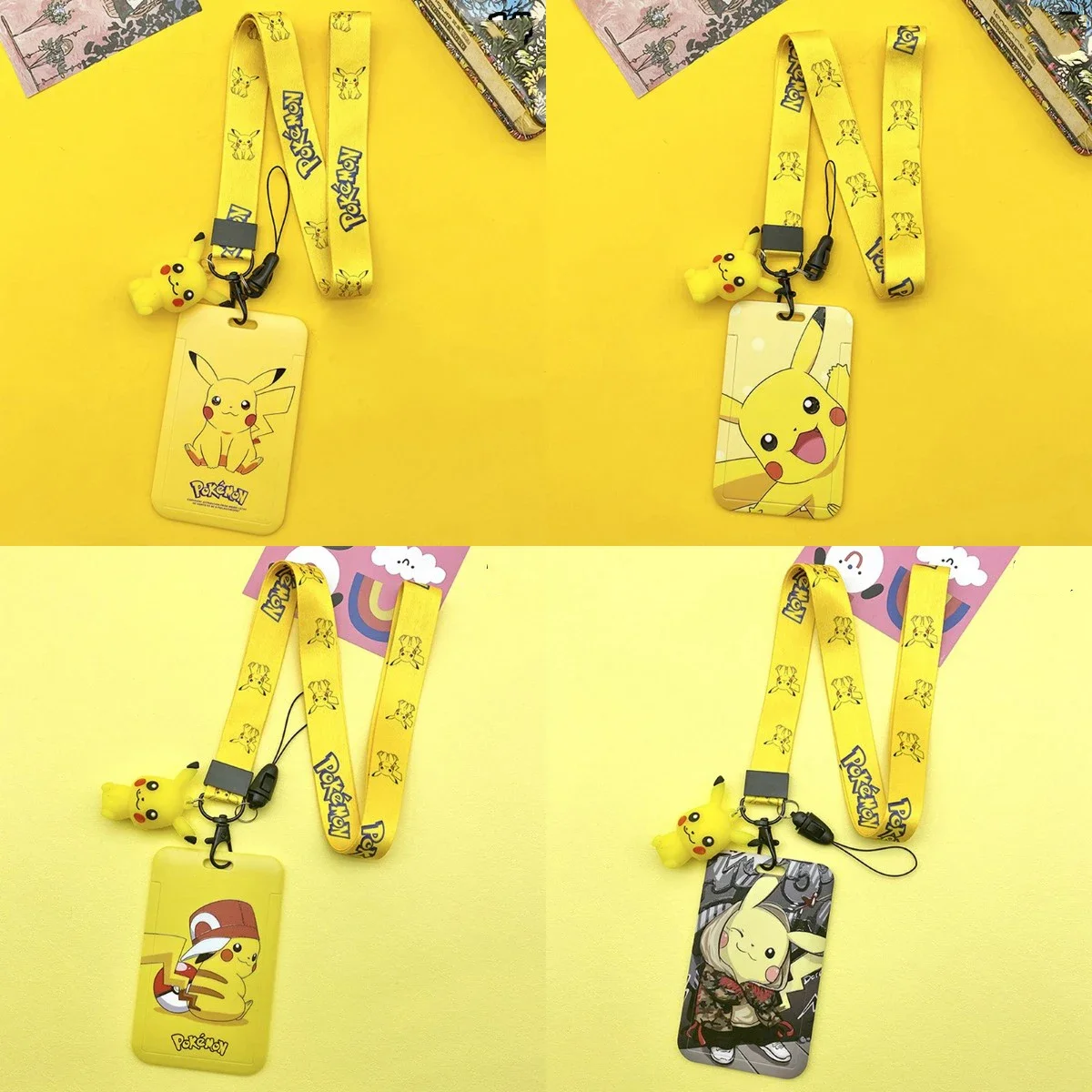 Anime Potdemiel Pikachu Card Cover Keychain Doll Cards Hanging Neck Bag Cards Pokemon Figure Holder Lanyard ID Cards Toys Gifts