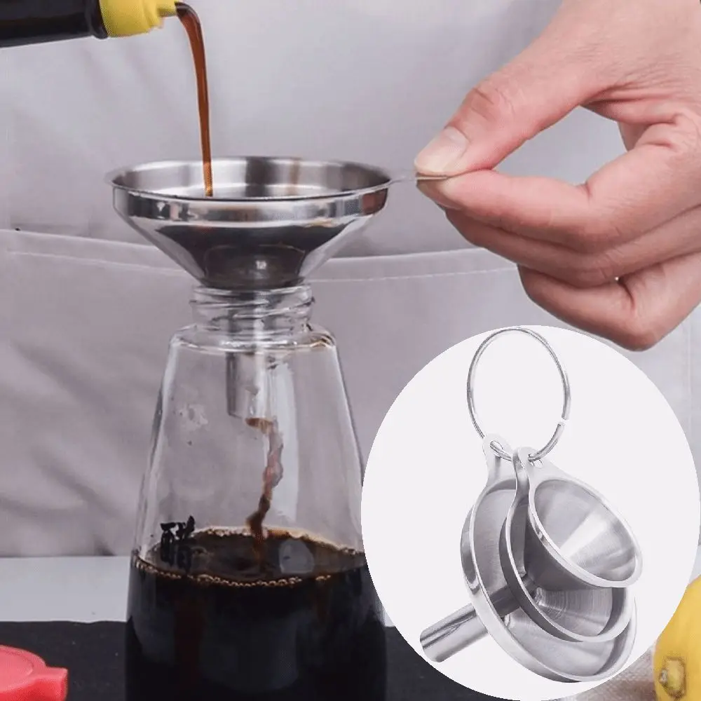 

3/5Pcs Stainless Steel Kitchen Funnels Set 3 Sizes Cleaning Brush Optional Liquid Funnel Set Mini Mini Ring Multipurpose Funnel