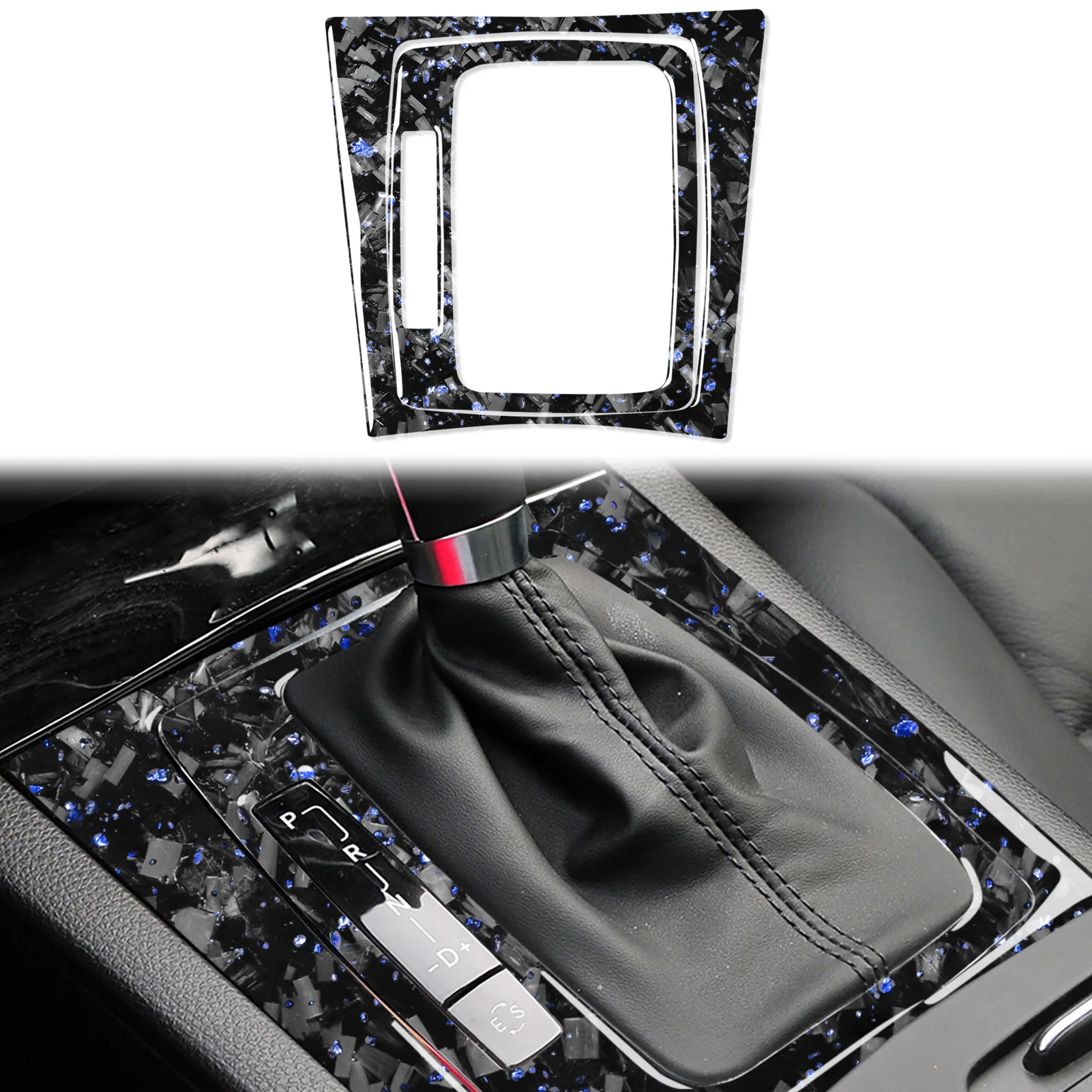 

For Mercedes-Benz Old C-Class W204 Car Forged Pattern Blue Center Console Gear Shift Panel Trim Sticker Interior Mod Accessories