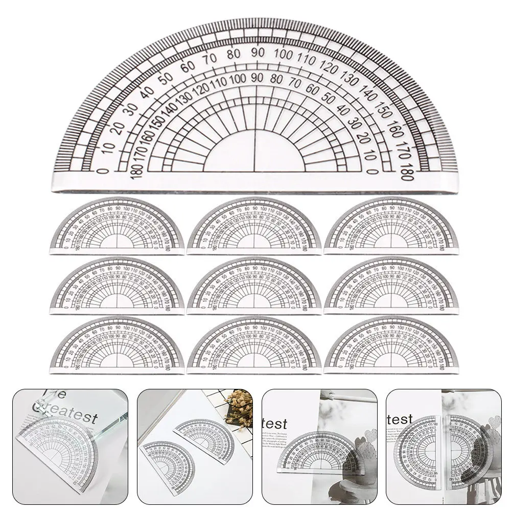 10Pcs Clear Protractor Plastic 180 Degree Small Math Protractor Portable Angle Measuring Tool for Student Supplies Geometry