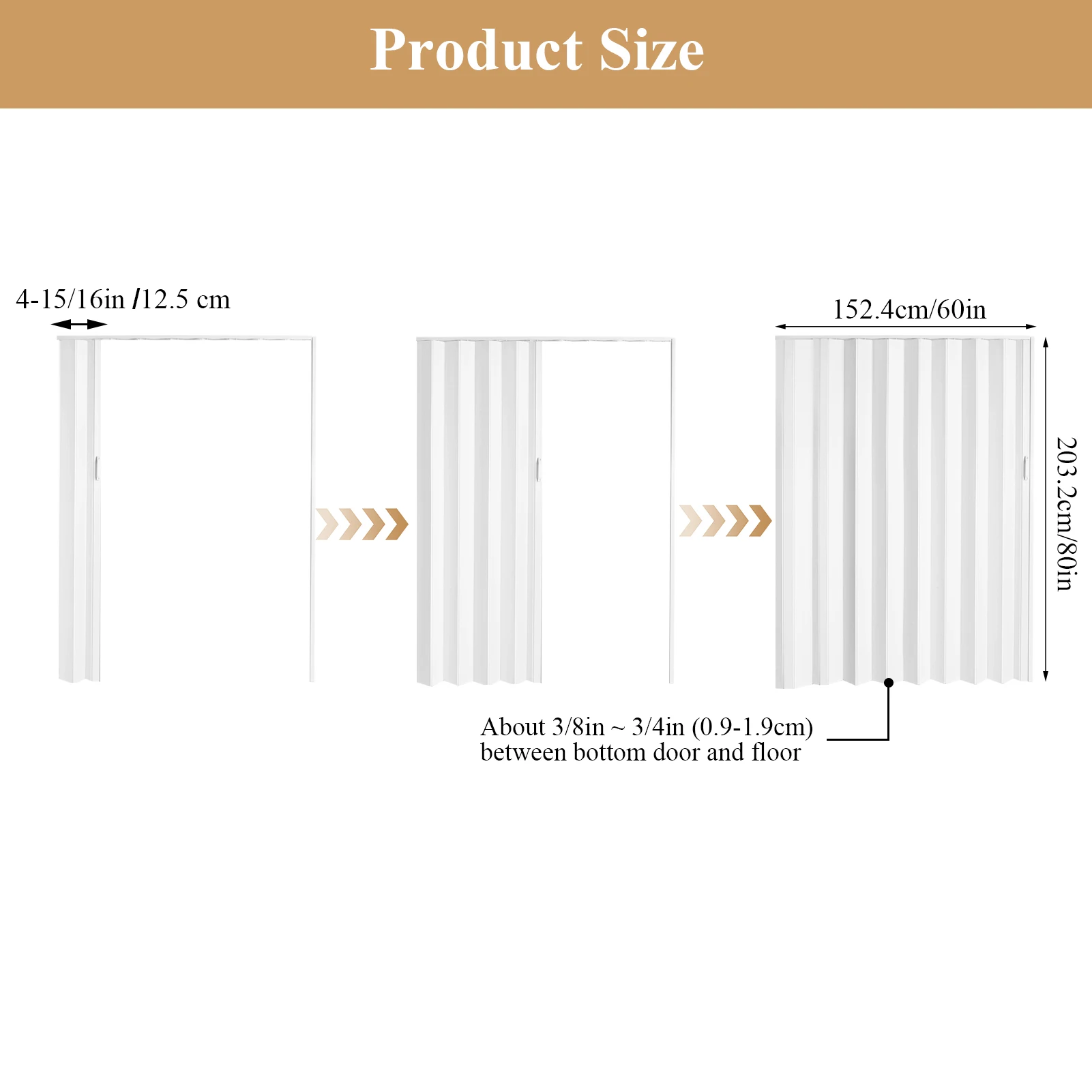 باب أكورديون PVC، باب داخلي قابل للطي مقاس 60 × 80 بوصة، مع أجهزة تركيب، مقبض، قفل لغرفة النوم وغرفة المعيشة
