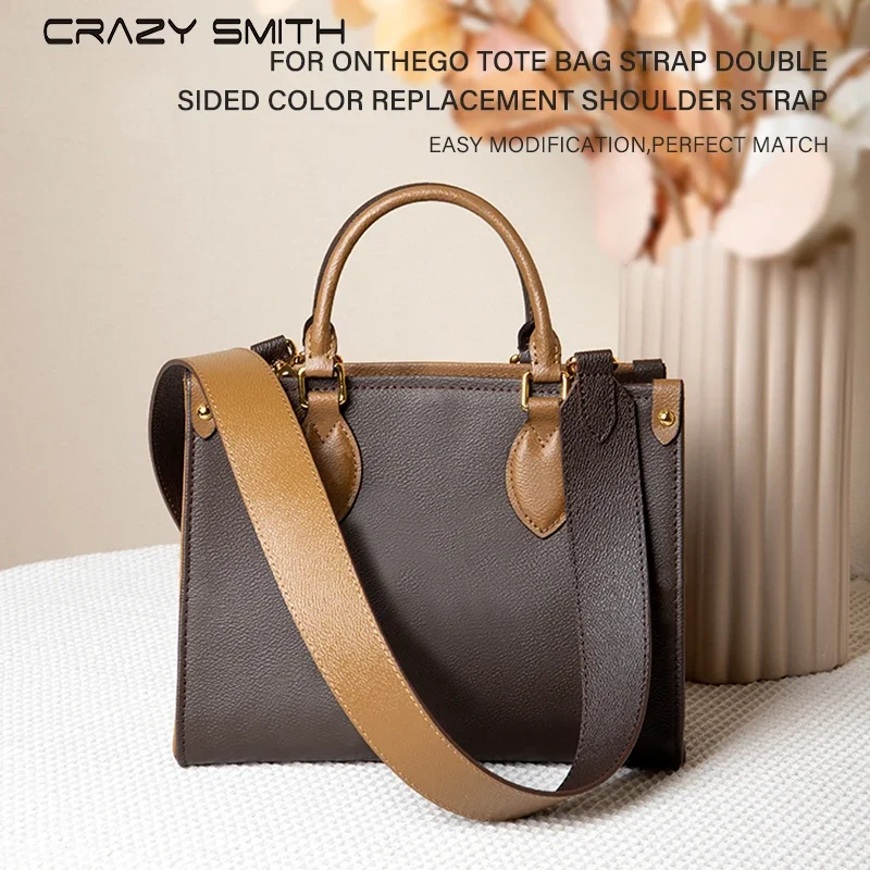 CRAZYSMITH Genuine Leather Replacement Wide Shoulder Bag Strap for LV Onthego Tote Bag Adjustable Crossbody Handbag Belts Straps