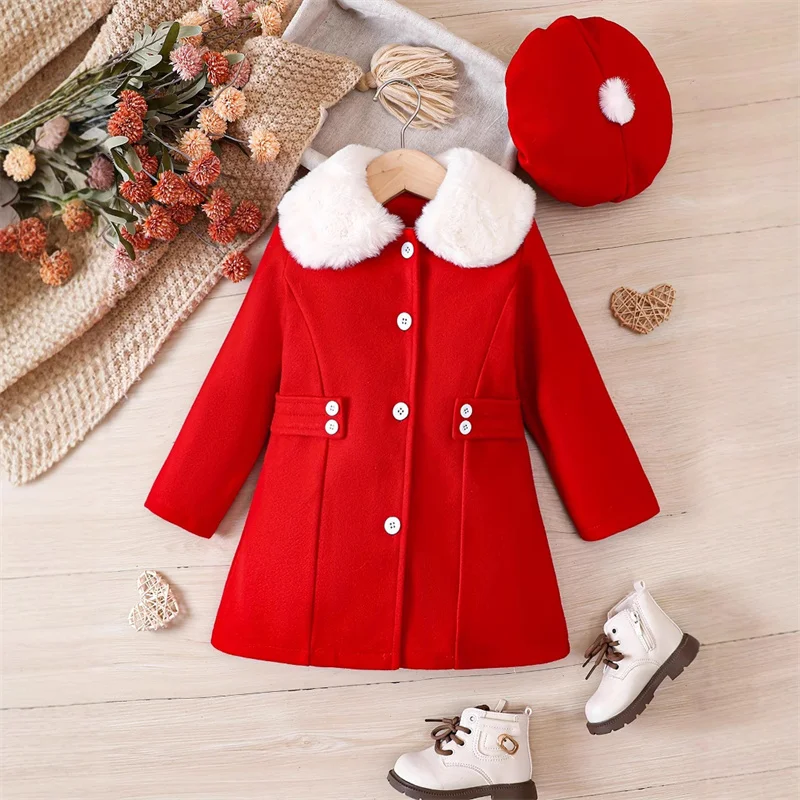 

Baby Girls' Woolen Jackets Children Elegant Fur Collar Coats Kids Single Breasted Tweed Coats Toddler Autumn Winter Clothes 2-6Y