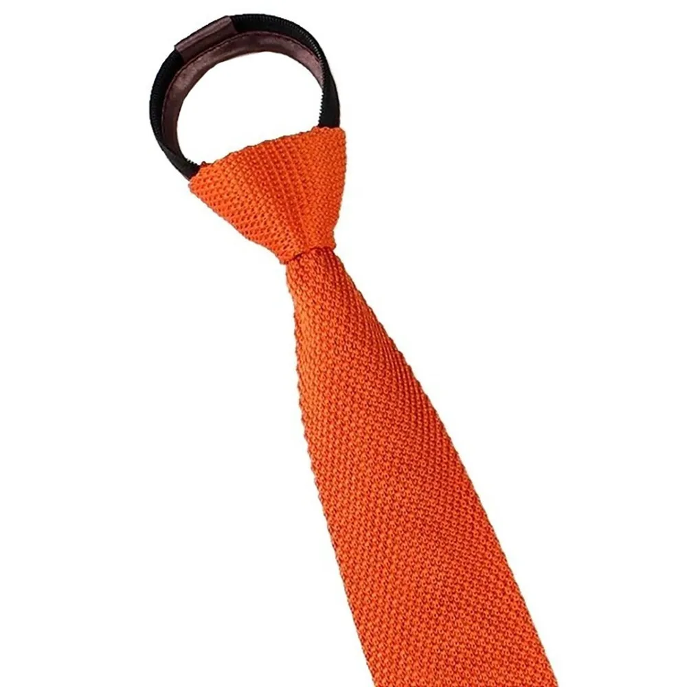 

Fashion Striped Pattern Soft Striped Tie Knitted Fabric Zipper Closure Automatic Zipper Tie Flat Head Tie Boys