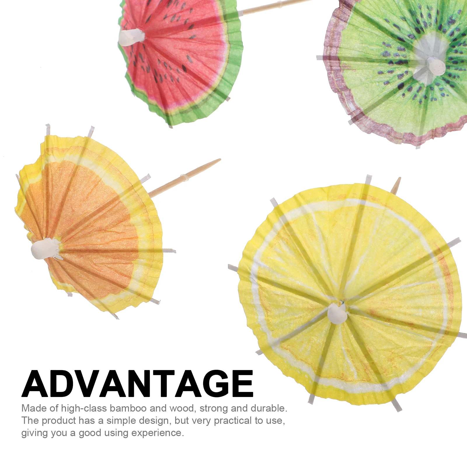 

40pcs Fruit Umbrella Pattern Cocktail Sticks Wooden Party Appetizer Tropical Beach Decorations Dessert Food Sticks Drink