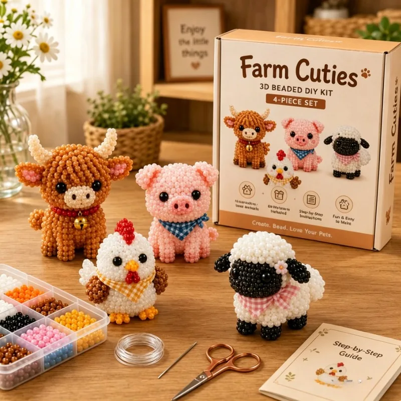 Adult & teen animal beaded miniature 3d beaded animal diy kit, includes colorful beads and instructions, perfect for creative view 6