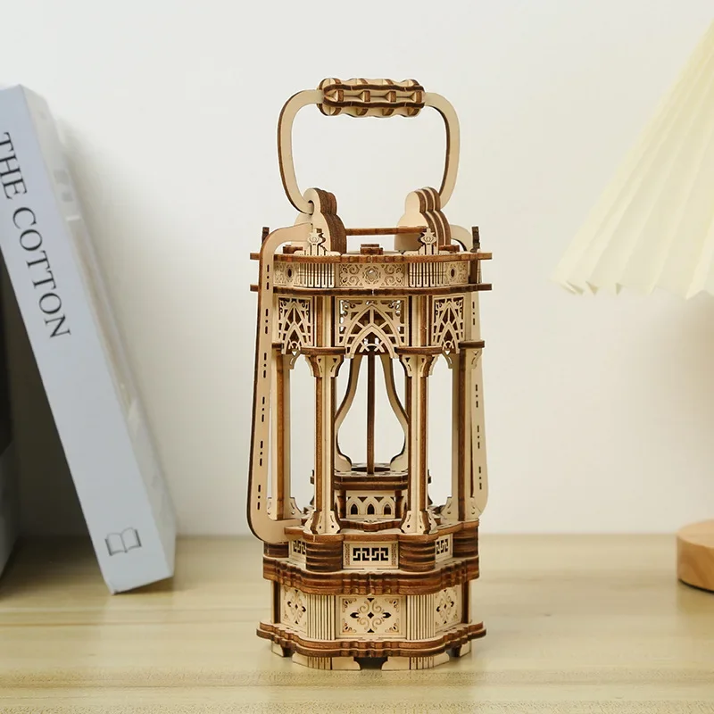 Wooden Retro Lantern Model 3D Puzzle Handmade Building Block Kits DIY Assembly Jigsaw Toy