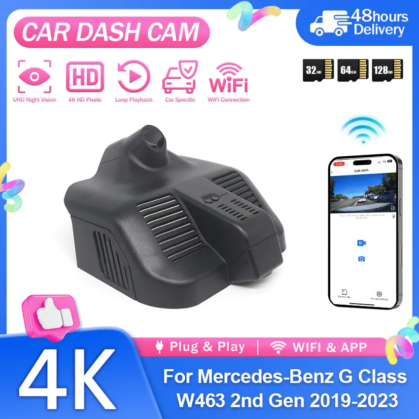 for Mercedes-Benz G Class W463 2nd Gen 2019-2023 4K Dashcam with Night Vision WIFI APP Loop Recording