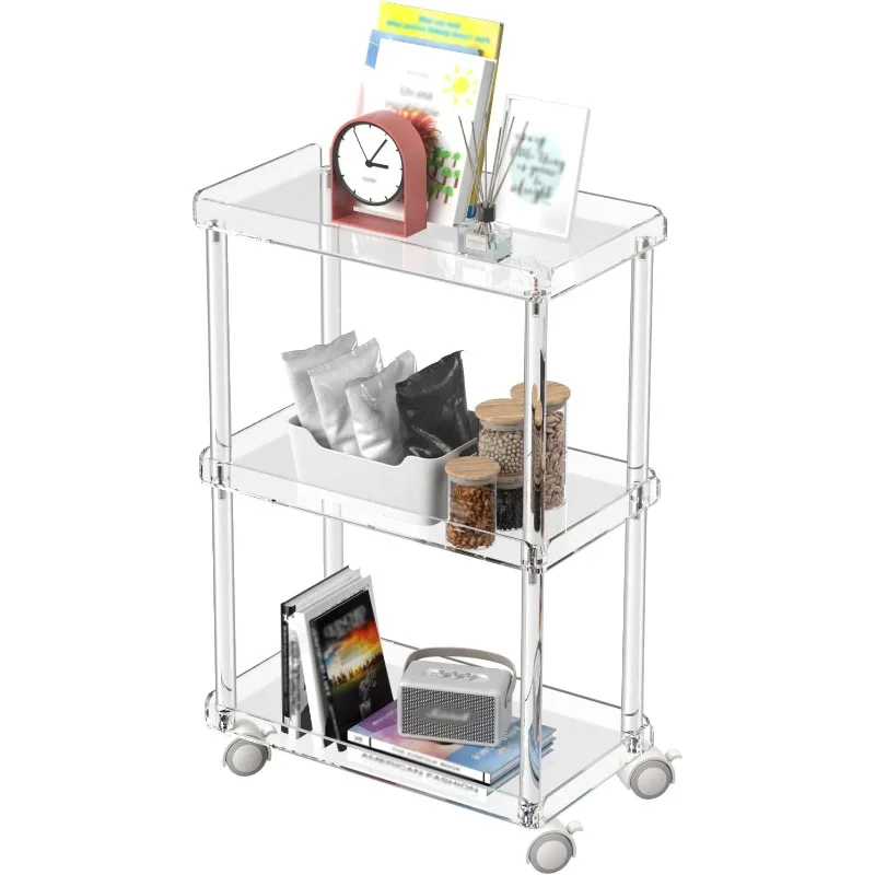 

Slim Storage Cart - 3 Tier Utility Rolling Cart - for Kitchen, Bathroom, Living Room, Laundry, Narrow Places