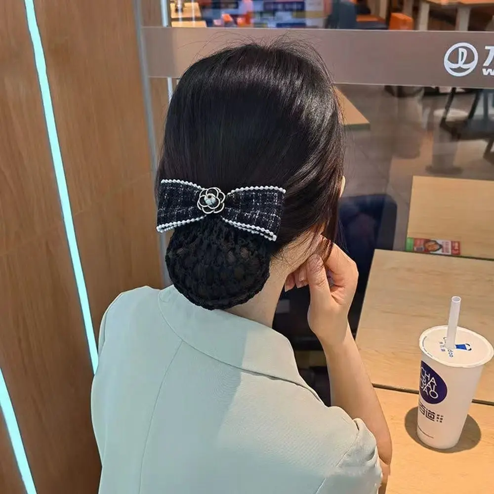 

Cloth Hotel Airline Stewardess Headwear Pearl Hairgrips Cover Net Women Spring Clips Korean Bun Snood Professional Headdress