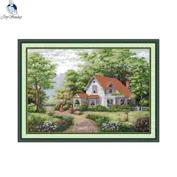 Joy Sunday Red Roof Villa DIY Embroidery Cross Stitch Kits Needlework Craft Set Printed Canvas Cotton Thread Home Decoration