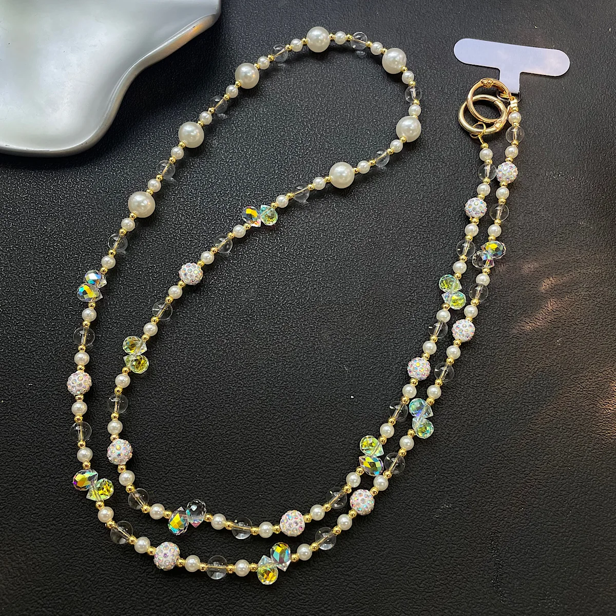 

Mobile phone hanging chain long crossbody can carry back sparkling diamond crystal bead hanging rope bag chain camera chain