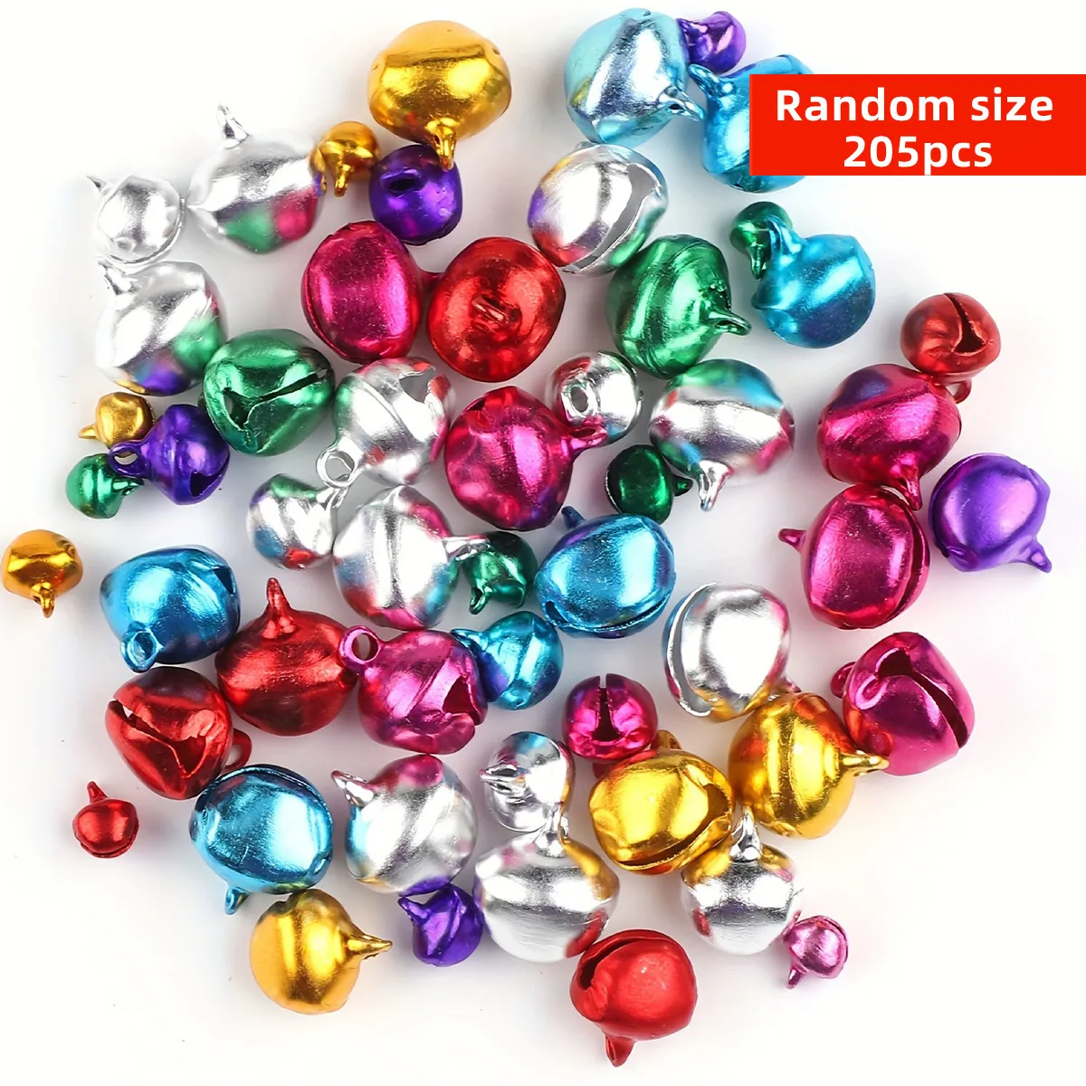 205pcs 6mm-10mm Random size Christmas bell mix, suitable for holiday decoration, DIY jewelry making