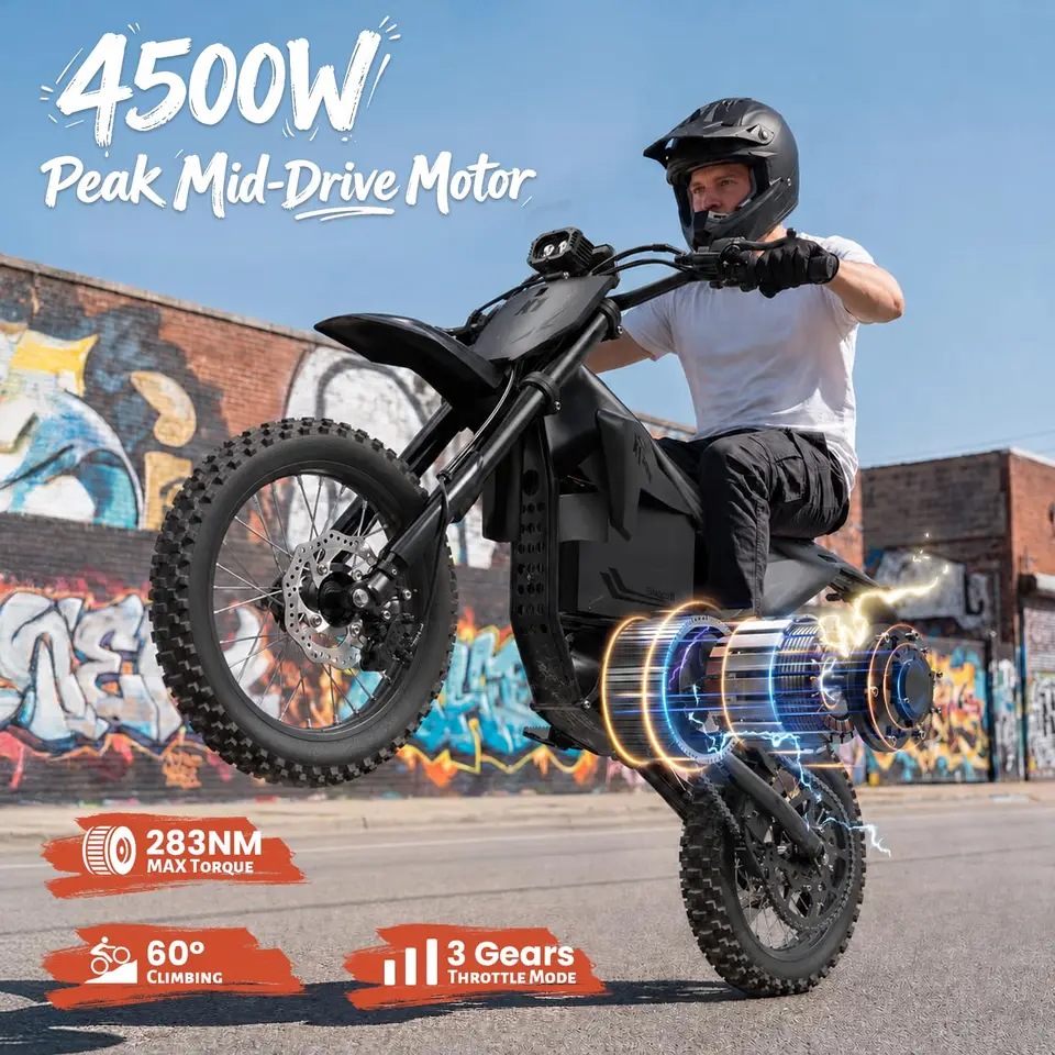 QRONGE X1 Spark Electric Dirt Bike 4500W Peak&Up to 60 Miles 50MPH 60V 28.8Ah Battery E-Bike 14"/12" Fat Tire Electric Motorcycle for Mountain Off-Road Teens Adults + 1 Year Warranty image 7