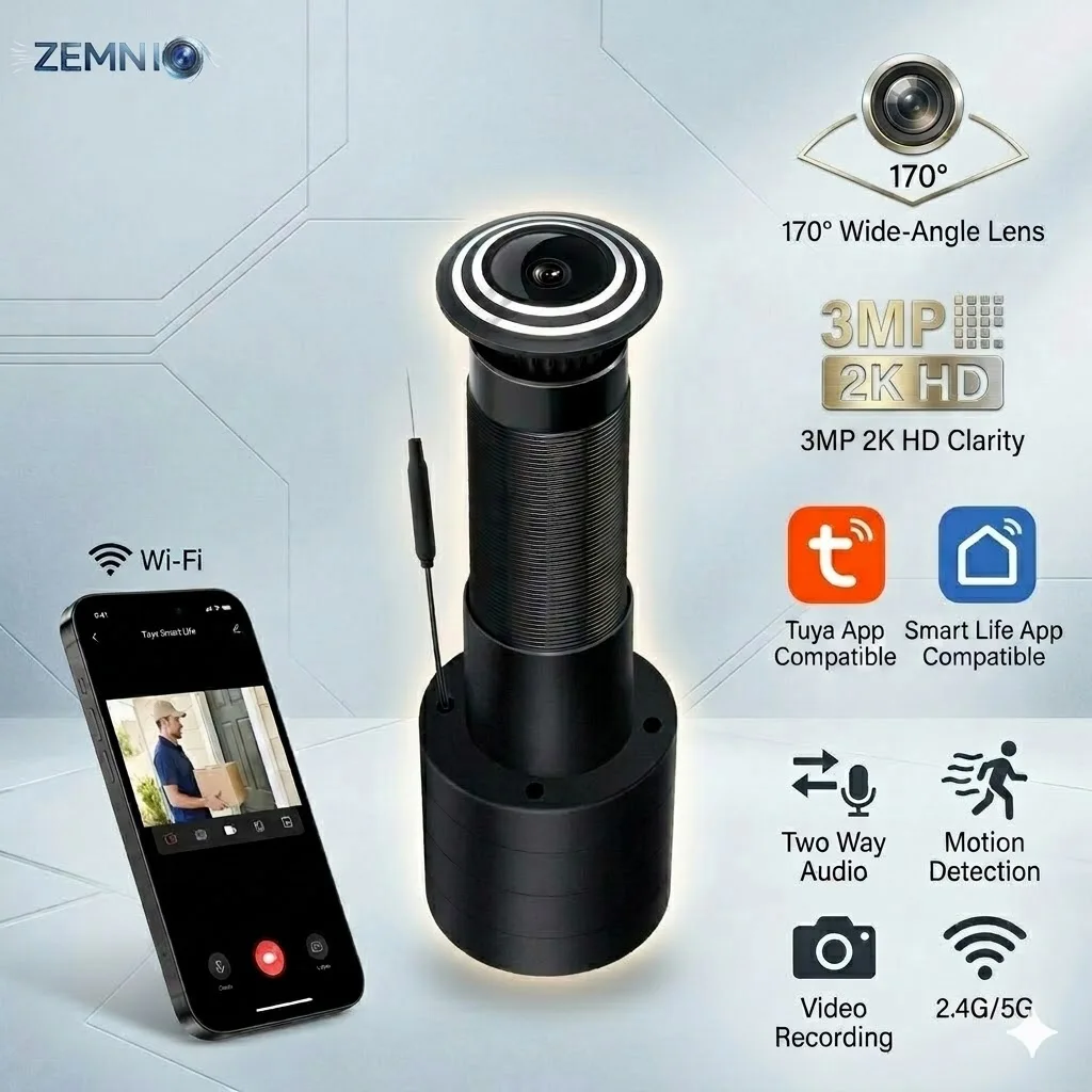 

ZEMNIO 2K 3MP Smart Door Peephole Camera, 170° WiFi Video Doorbell, 2Way Audio & Motion Detect, Tuya/Smart Life App, 2.4G/5G