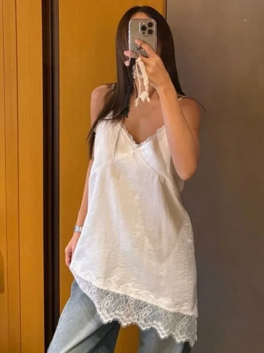 

Корейское летнее модное женское платье-халтер с кружевными вставками, миди-топ, не деформируется, с V-образным вырезом, без рукавов G3027