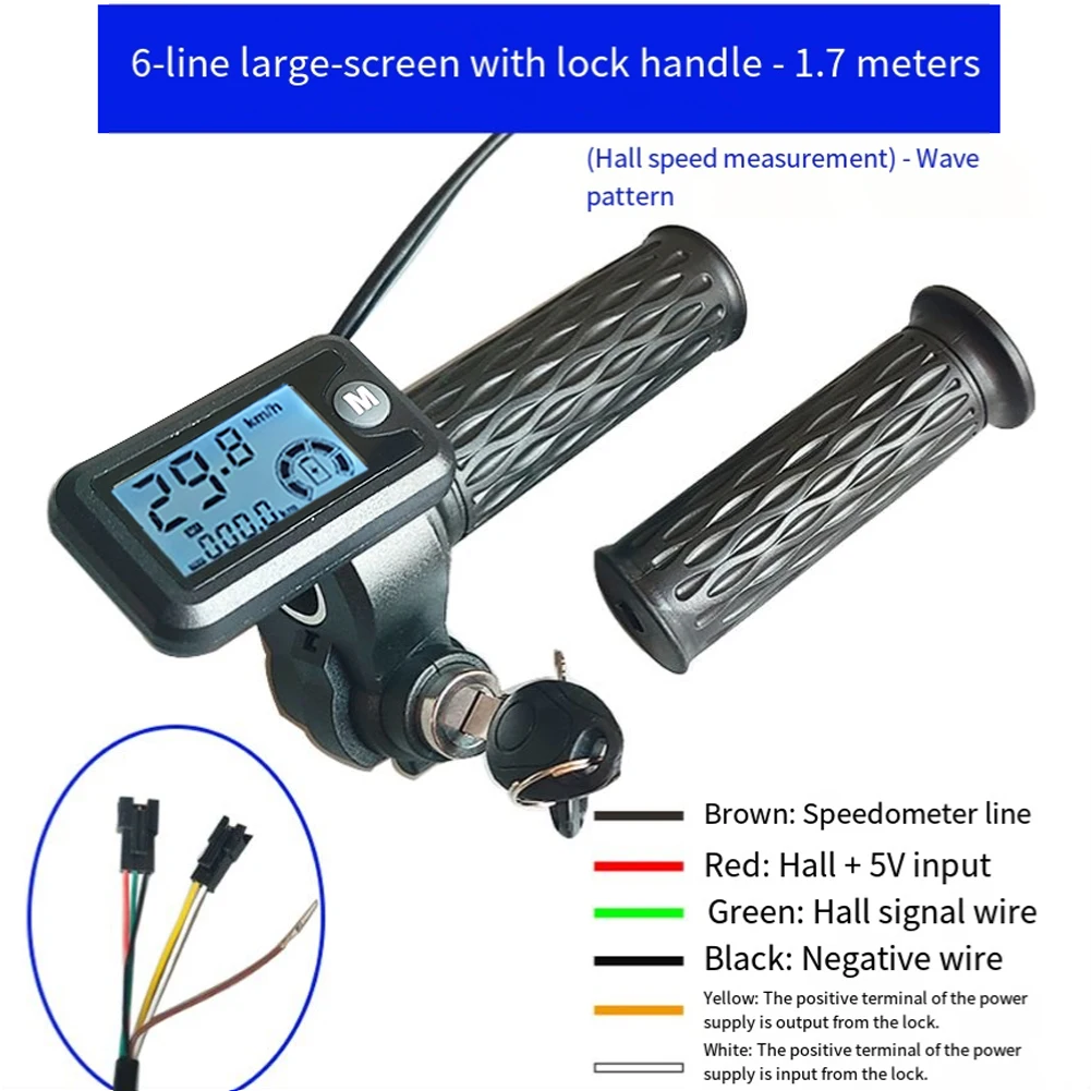 Poignée d'accélérateur pour vélo électrique avec écran LCD pour afficher la vitesse et la tension, longueur de câble de 170 cm, compatible avec les systèmes 36/48/60/72V, livré en paire