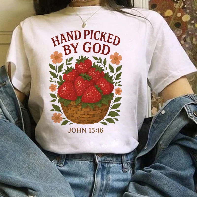 

Trendy Aesthetic Printed Cute Strawberry Pattern Women's Regular Short Sleeved Round Neck T-Shirt Women's Popular T-Shirt