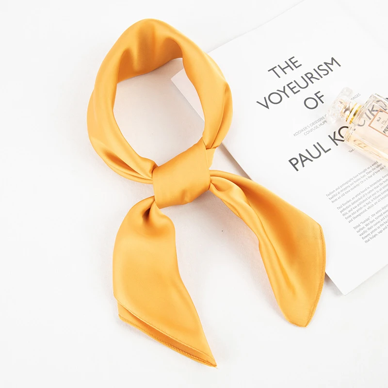 Basic Paragraph Simple Solid-coloured Scarf Female Simulation Silk Small Square Scarf With Shirt Professional Neckerchiefs