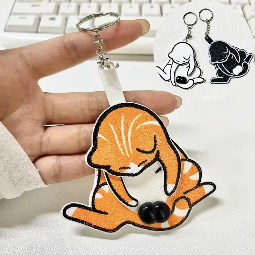 Creative Pull Play Egg Cat Keychain Fidget Toys Cute Funny Rotatable Acrylic Bag Pendant for Women Keyring Purse Bag Accessory