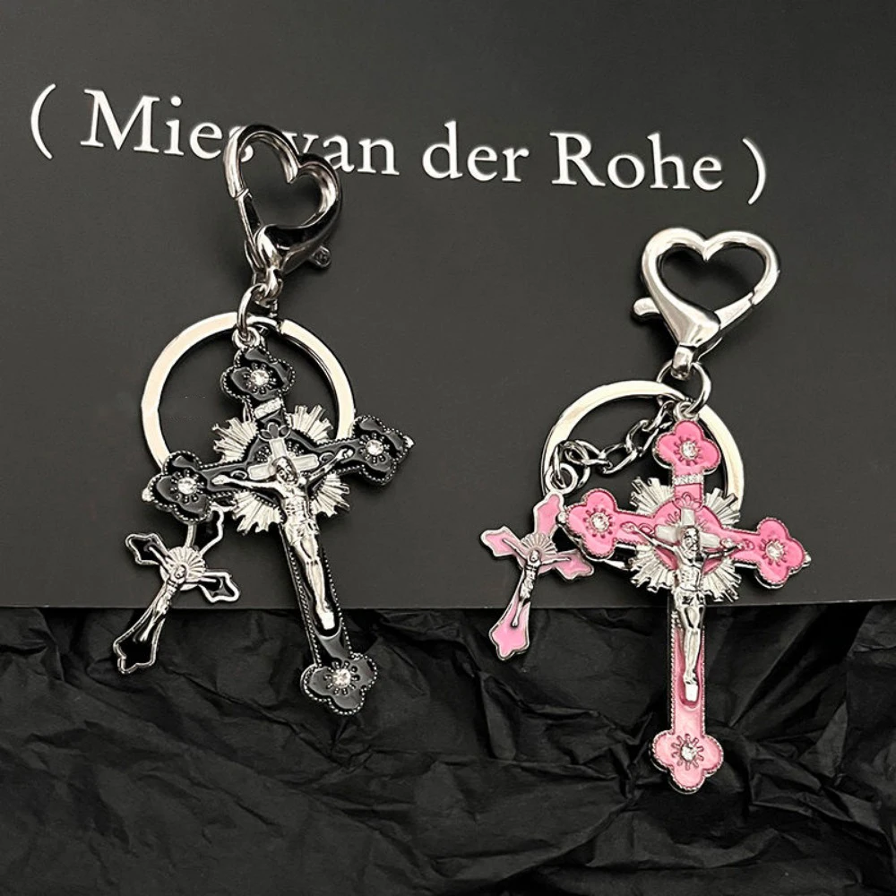 Sweet Cool Cross Key Chain for Women Spicy Girl Y2K Gothic Heart Unique Pendant Keychain Trendy Pendant Keyring Accessories Gift