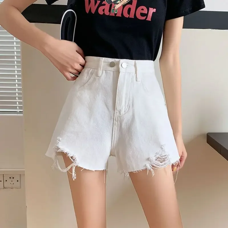 Large Size High Waist Denim Shorts Female 2023 Summer New Loose Ripped Wide Leg Hot Jean Pants Y2k Streetwear Shorts Femme 5xl