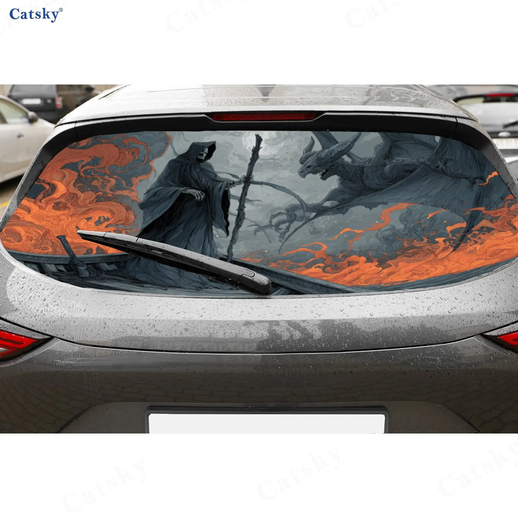

Dark Underworld Soul Ferry PVC Perforated Car Vinyl Wraps, Durable Car Windshield Sticker, Waterproof Car Window Decal