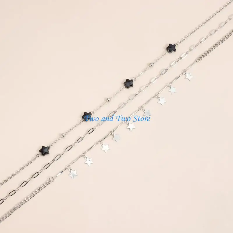 

HX6F Stylish Vintage Dark Star Sequins Stackable Necklace Charm For Fashion Enthusiasts
