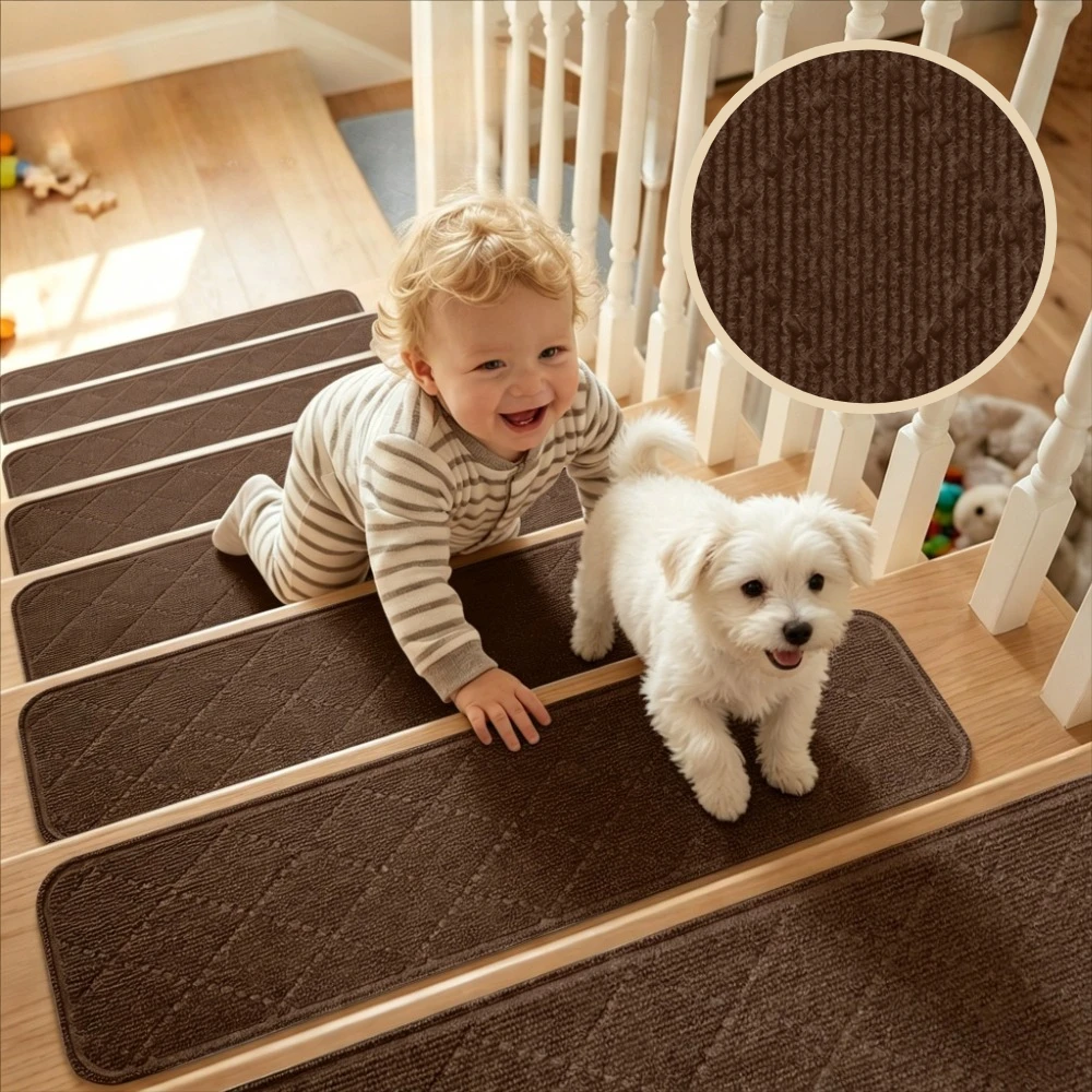 4-15PC 20x76CM Stair Mats Carpet Strips Treads Non Slip Washable Rug Outdoor Polyester Stairs Steps Tread Mats For Wooden Steps