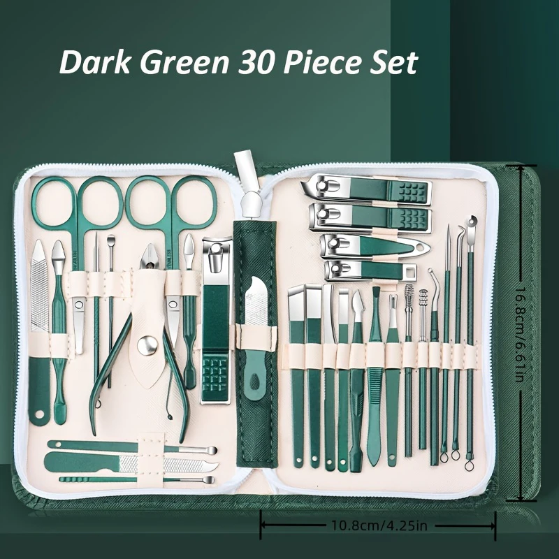 Professional Stainless Steel Nail Clipper Set Green Nail Tools Manicure  Pedicure Set of 30pcs Travel Grooming Kit