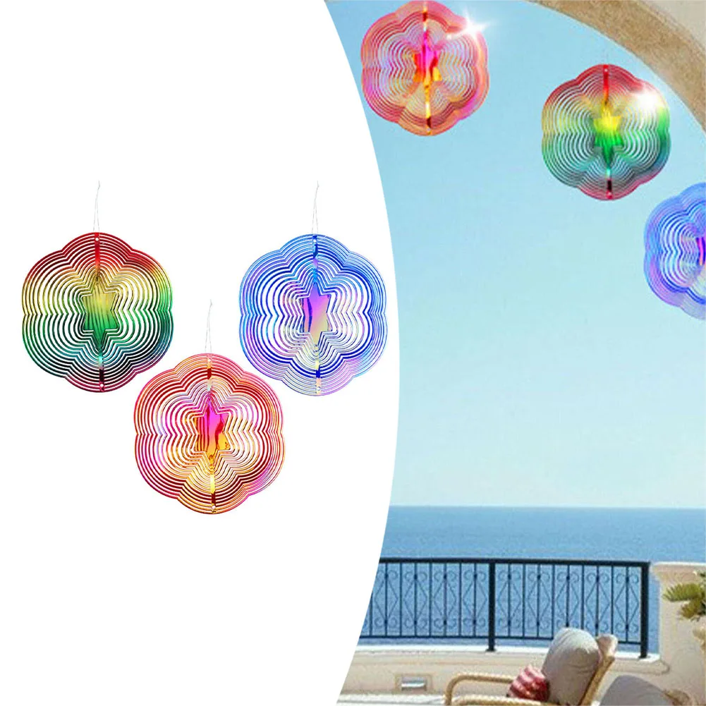 Gradient Color Wind Spinner Catcher Stainless Steel 3D Flowing Light Effect Wind Chimes Parts Outdoor Garden Yard Hanging Decor