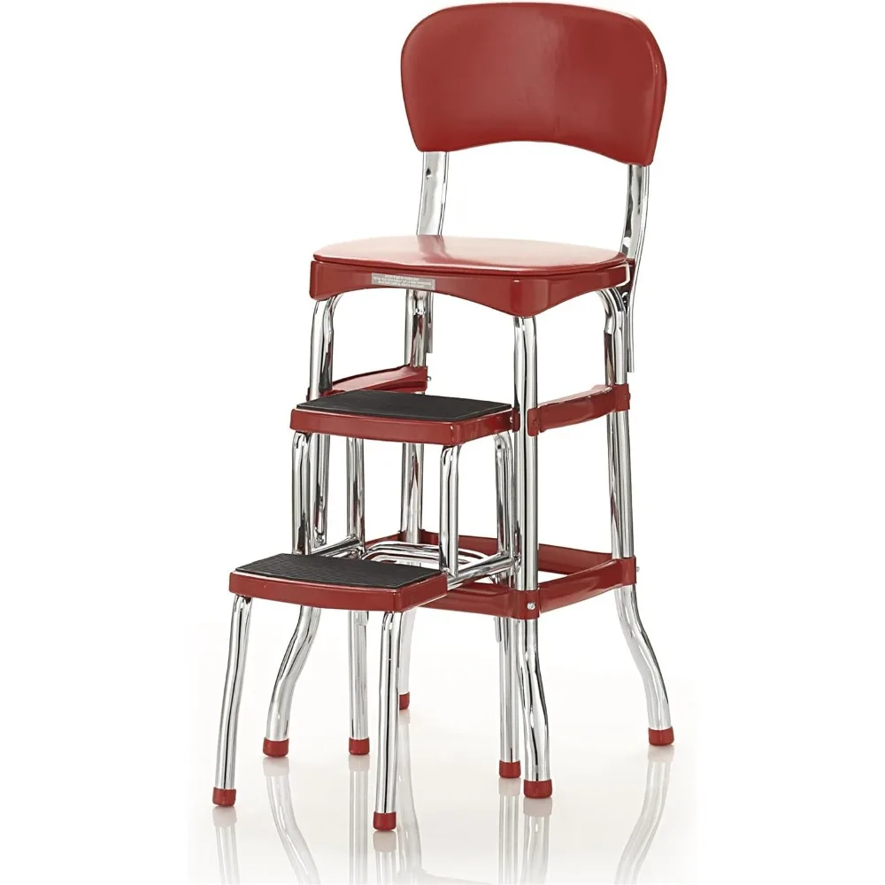 

COSCO Retro Counter Chair/Step Stool, Sliding, Red