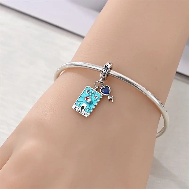 925 Sterling Silver Trial Tarot Card Charms Bead Sparkling CZ Zircon Dangle Fit Original Bracelet DIY Women Jewelry