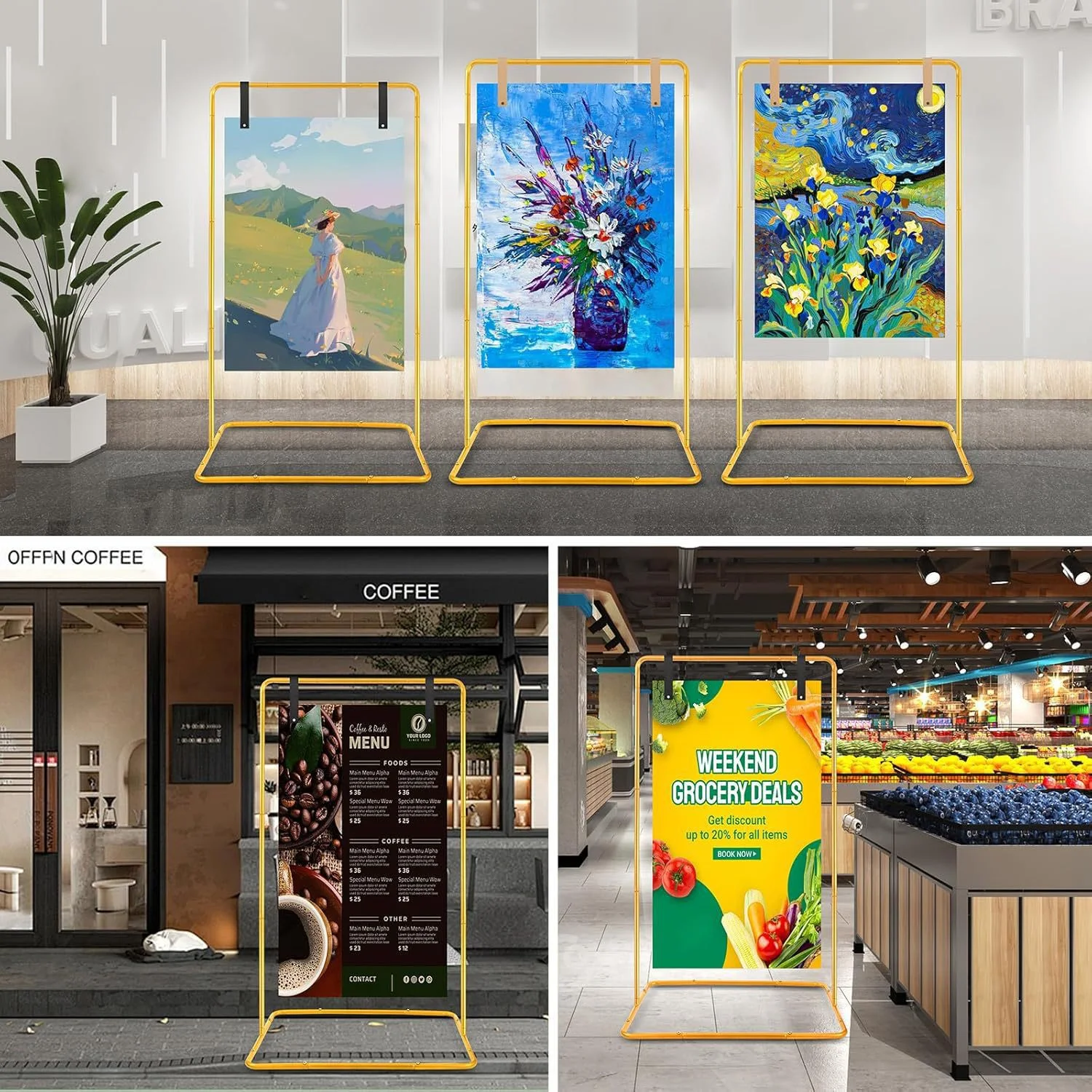 حامل عرض على شكل قوس مربع، مناسب لعرض مخطط جلوس الزفاف، وحامل إعلانات السوبر ماركت، وحاضر اجتماعات الشركات