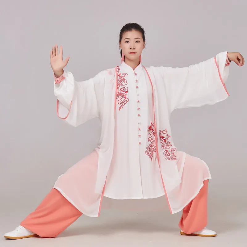 New Style Embroidered Tai Chi Suit Martial Arts Training Performance Outfit Men Women Slim Fit Medium Long Wear Design
