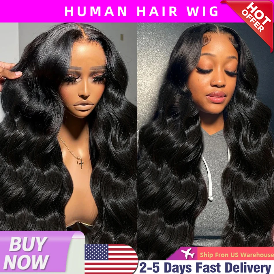 Perruque Lace Front Wig Body Wave Naturelle, Cheveux Humains, 13x4, 13x6, Pre-Plucked, Transparent HD, Densité 180, pour Femme Noire