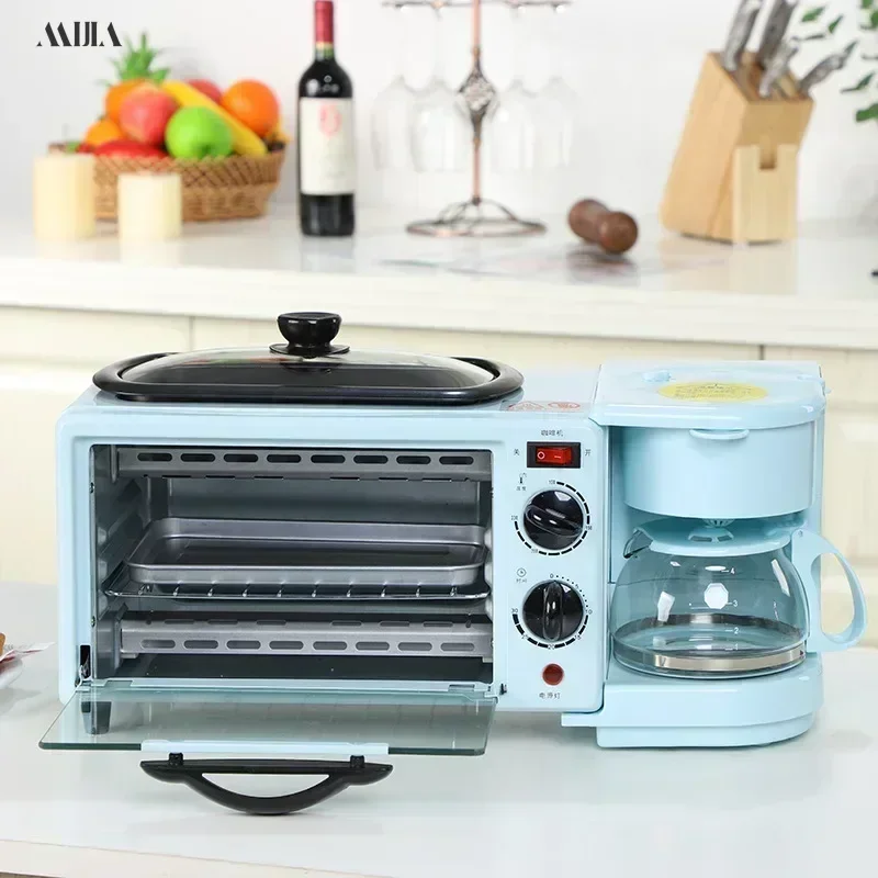 Household multifunctional three-in-one breakfast machine. Consists of a small oven and an electric kettle. An all-in-one device.