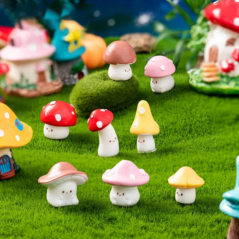 Mini Color Mushrooms Figurine Cute Potted Plants Micro Landscape Dollhouse Model Car Interior Ornament Home Desktop Decoration