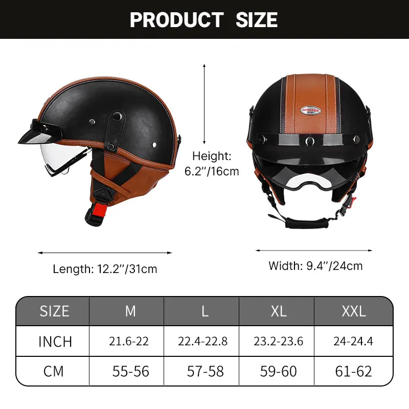 Leather Vintage Motorcycle Half Helmet with Photochromic Glasses DOT ECE Certified Safe Reliable Male and Female Casque Moto - Image 2