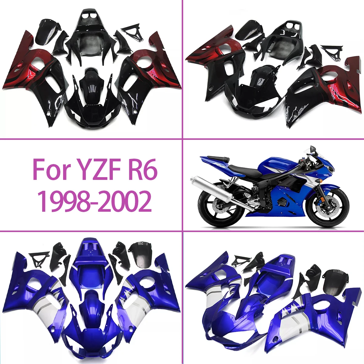 

Fairing Set 1998-2002 YZF R6 Custom Prime Injection Molded Motorcycle Fairings Kit For Yamaha 98-02 YZF R6