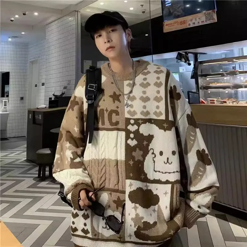 

Очень большой свитер для пар с 300 пушками, мужской осенне-зимний свободный круглый свитер с надписью, ленивый вязаный джемпер, модный