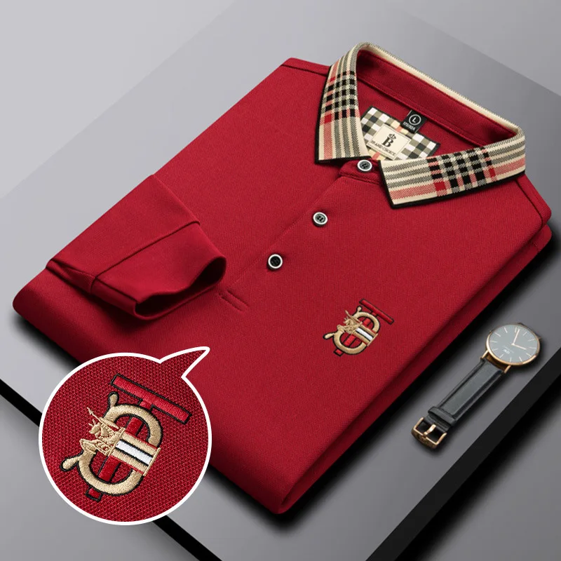 

Korean High Standard Pure Cotton Autumn and Winter Solid Color Spot Embroidery Long Sleeved Daily Casual Fit Business Men's Polo
